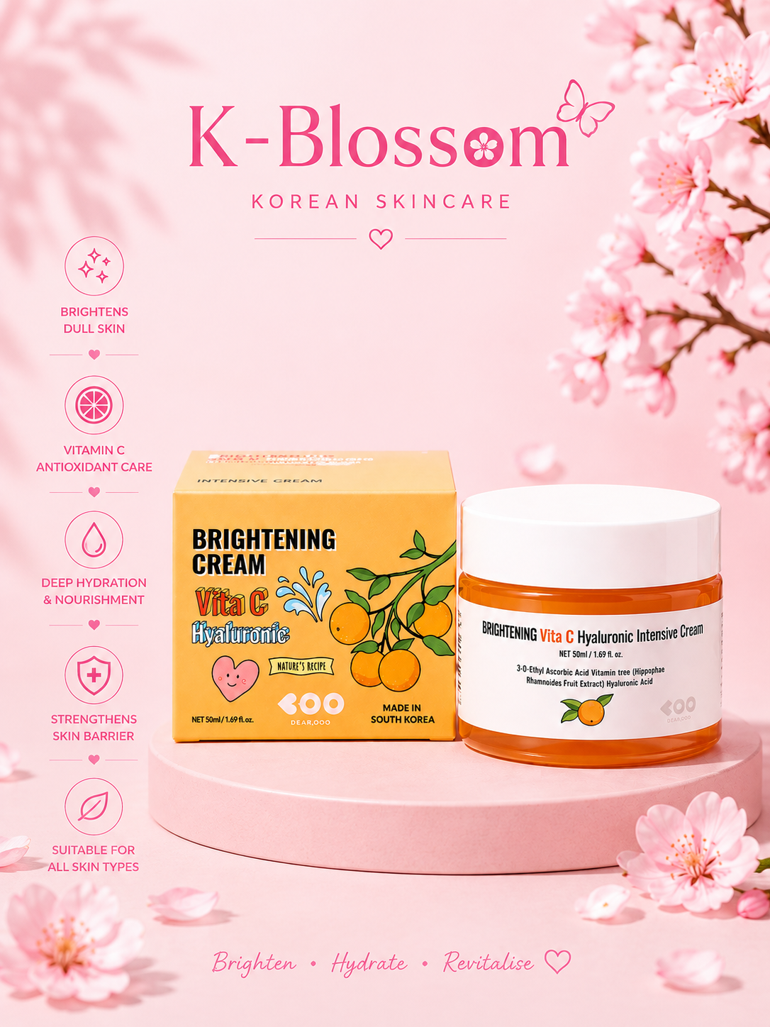 Brightening Cream vita c Hyaluronic Dearboo