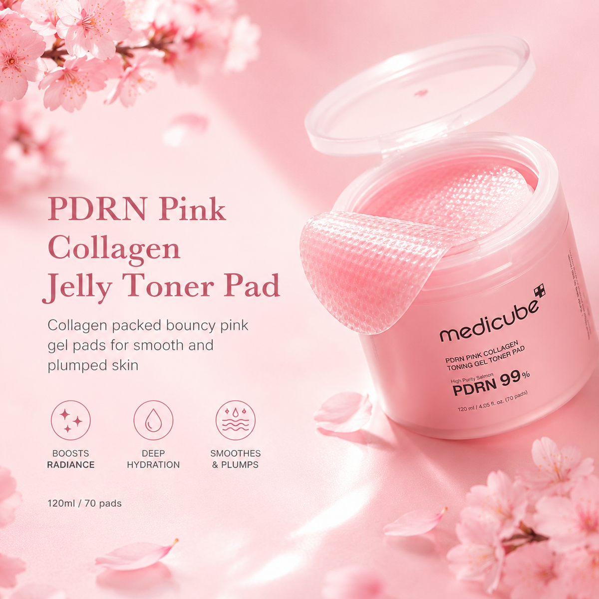 Medicube PDRN Pink Collagen Toning Gel Toner Pads (70 pads)